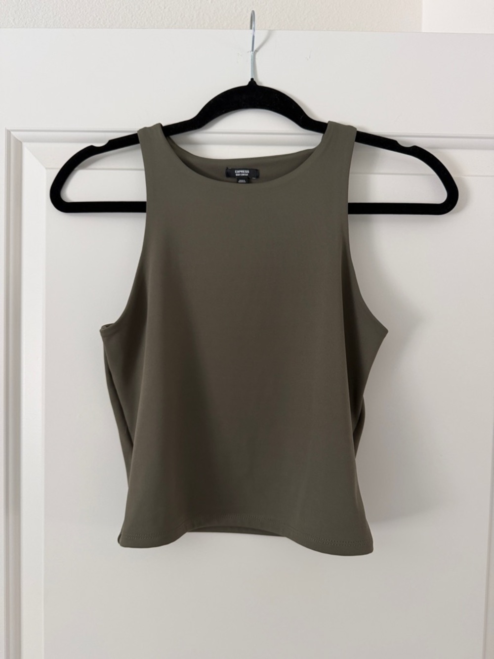 Express Olive Cropped High-Neck Tank